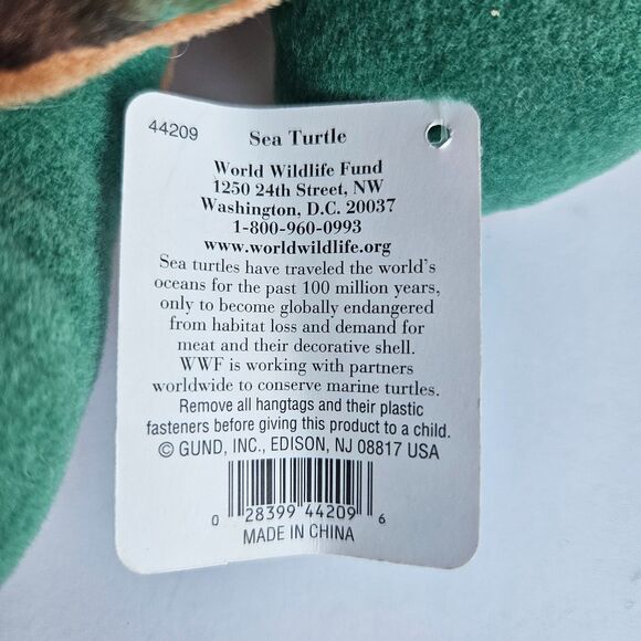 New Gund Sea Turtle WWF Colaboration Dark Green and Browns 10" Plushy - Picture 4 of 8